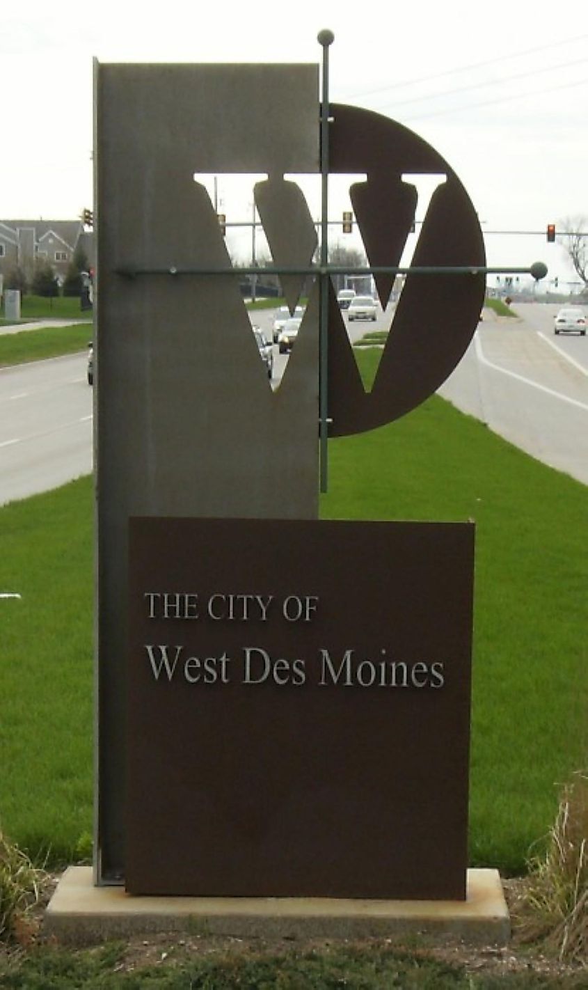 West Des Moines, Iowa, welcome sign on George Mills Civic Parkway