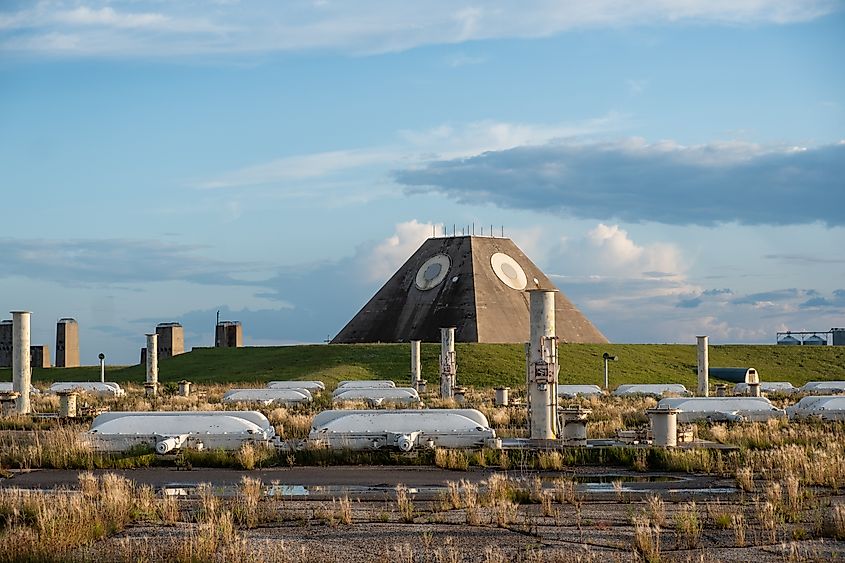 The radar "Pyramid of North Dakota" and adjacent Spartan missile fields near Nekoma.