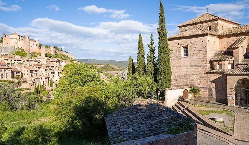 The Collegiate Church of Santa Maria la Mayor crowning Alquezar, Huesca, Spain.