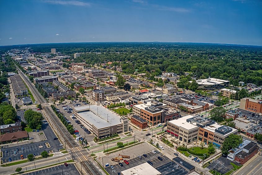 Aerial view of Dearborn, Michigan, in summer. 