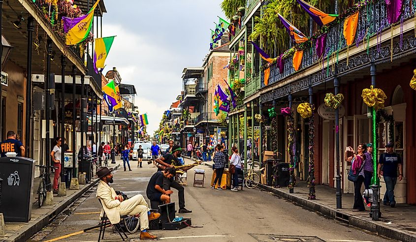 An unidentified local jazz band performs in the New Orleans French Quarter, to the delight of visitors and music lovers in town.