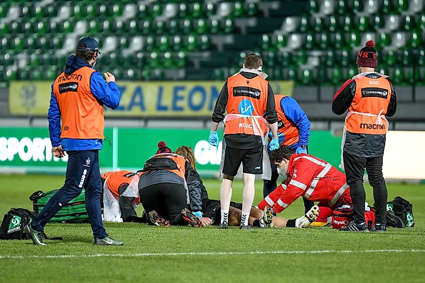 lloyd fairbrother (dragons) injury during Benetton Treviso vs Dragons Rugby Rugby Guinness Pro 14 match