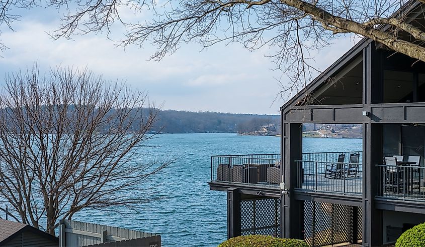 Homes on the lake in winter in Bella Vista, Arkansas 