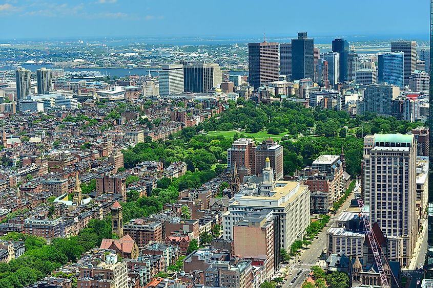 Aerial view of the Boston Commons and downtown Boston, Massachusetts