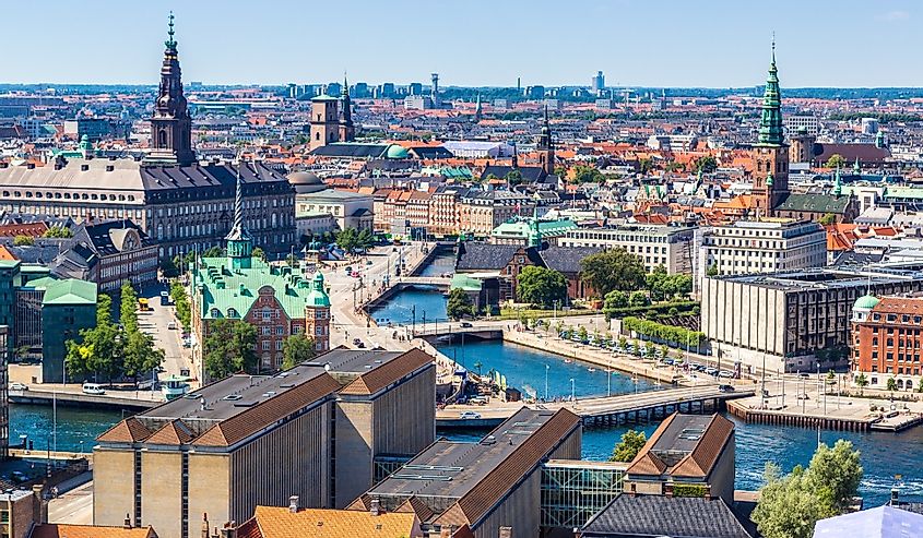 Aerial view of downtown Copenhagen, Denmark