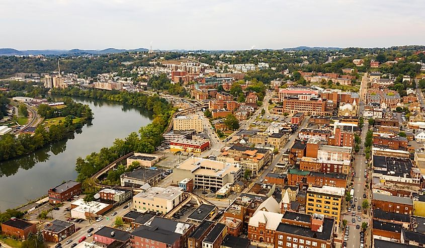 Aerial Perspective Over The Riverfront Downtown City Center Morgantown West Virginia