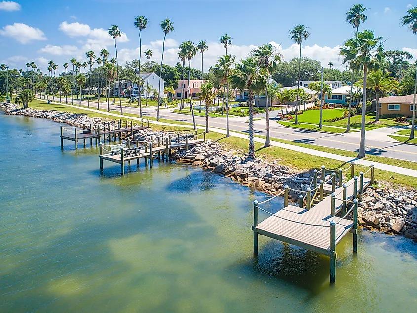 Waterfront along the Dunedin Causeway in Dunedin, Florida