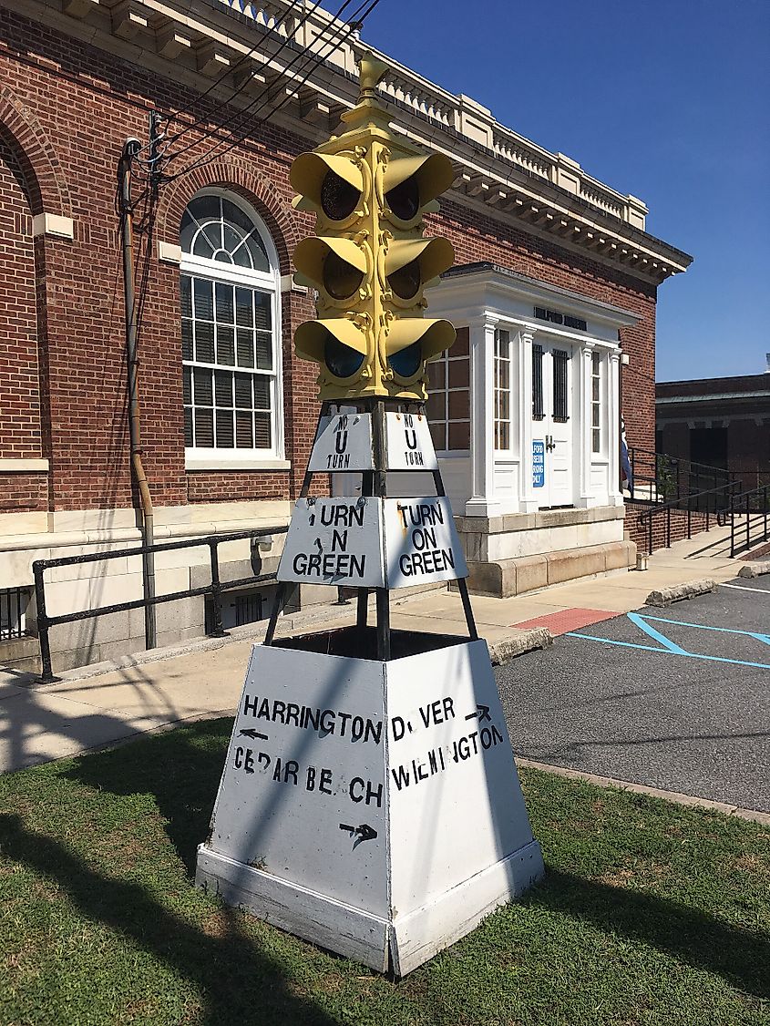 The first stoplight in Milford, Delaware dating back to 1925, located outside the Milford Museum