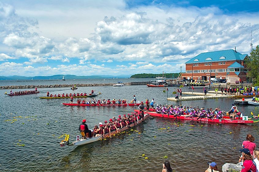 Dragon boat races on Lake Champlain in Burlington, Vermont