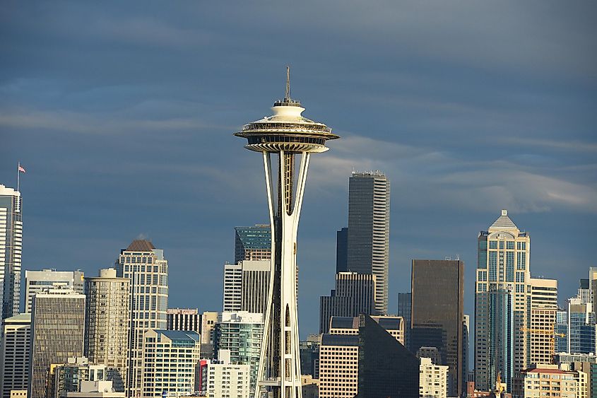 space needle in downtown seattle at afternoon