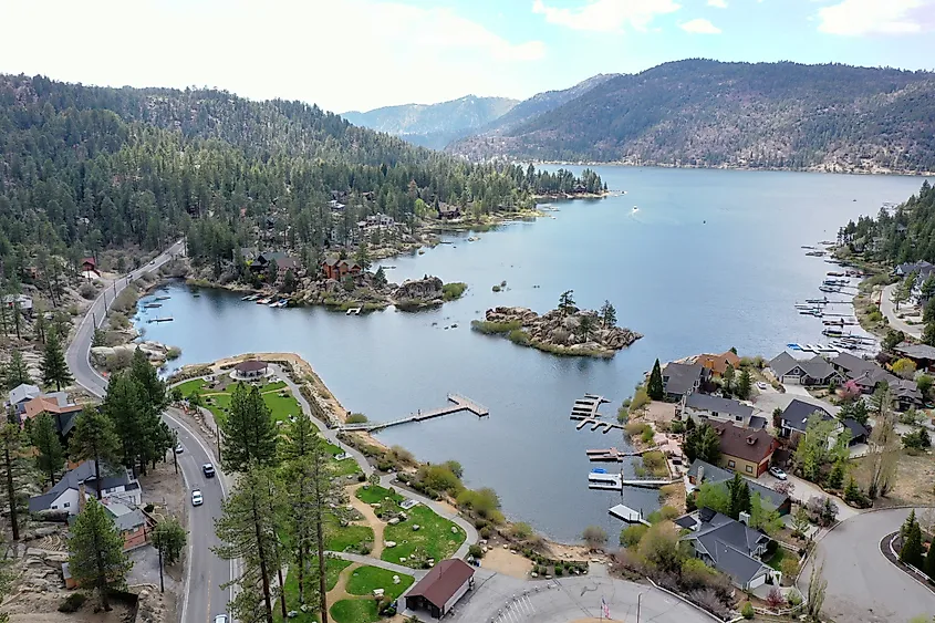 Aerial view of Big Bear Lake in California.