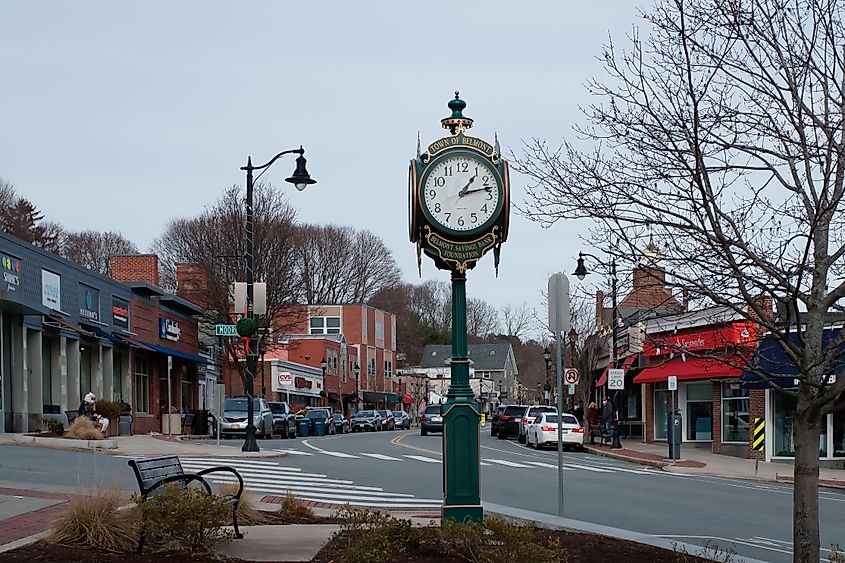 Cityscape of downtown of Belmont, Massachusetts. Editorial credit: Yingna Cai / Shutterstock.com