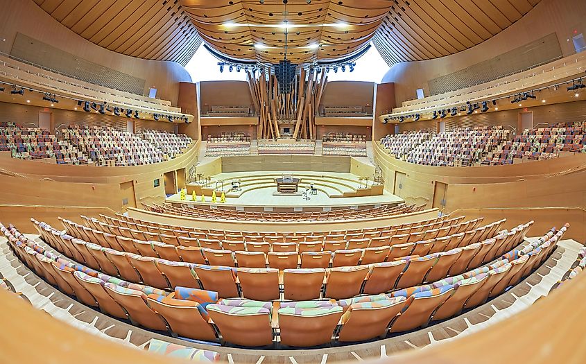 Interior of the Walt Disney Concert Hall The hall designed by Frank Gehry and opened in 2003. 