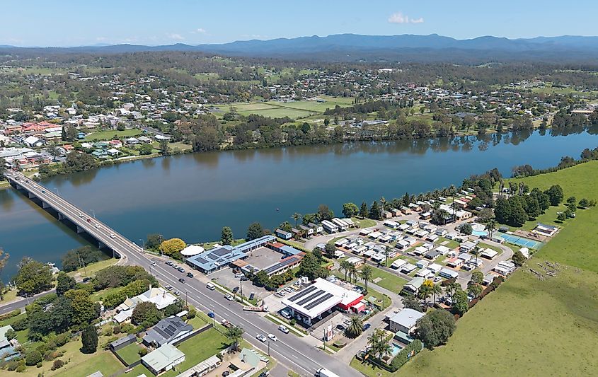 The New South Wales south coast town of Moruya and Moruya river.