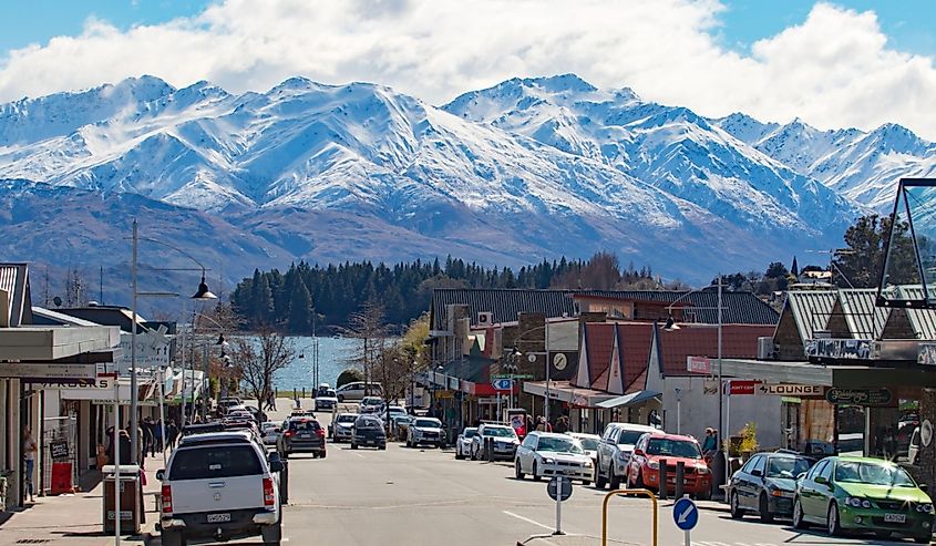 Downtown street in Wanaka, New Zealand.