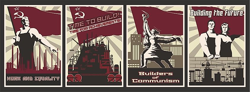 Set of Propaganda Posters, Work and Obey.