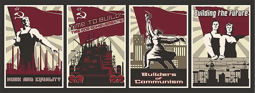 Set of Propaganda Posters, Work and Obey.