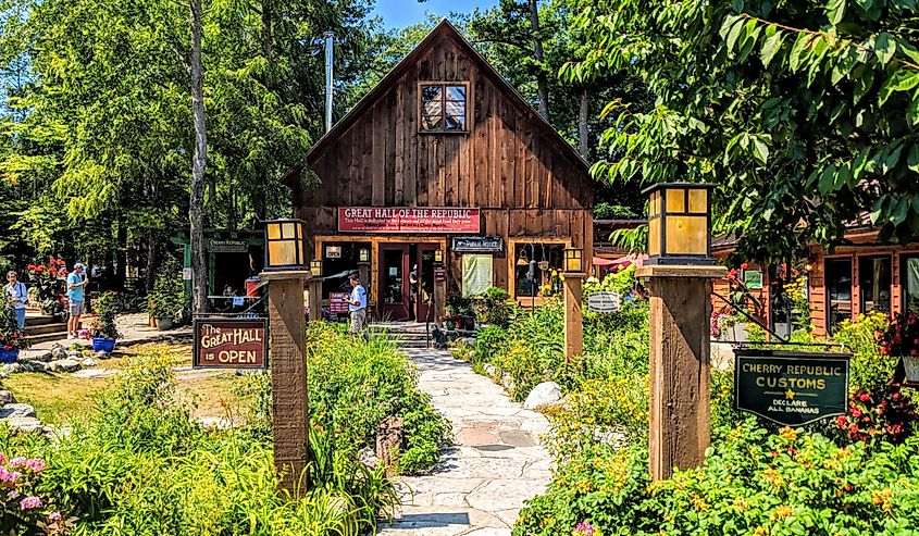  Front of Great Hall at Cherry Republic store that specializes in all things cherry, Glen Arbor, Michigan.