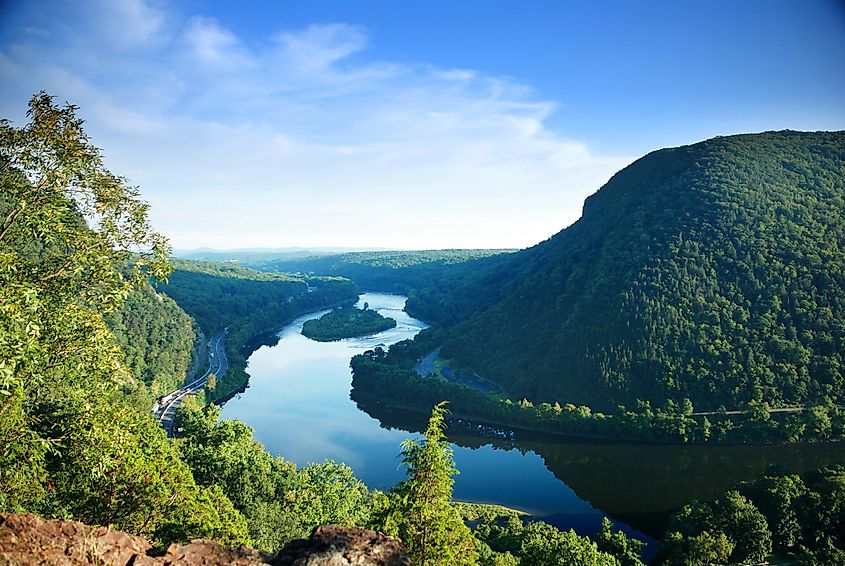 Aerial view of the Delaware Water Gap National Recreation Area.