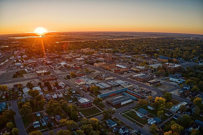 Aerial View of Huron, South Dakota at Sunrise in Autumn.