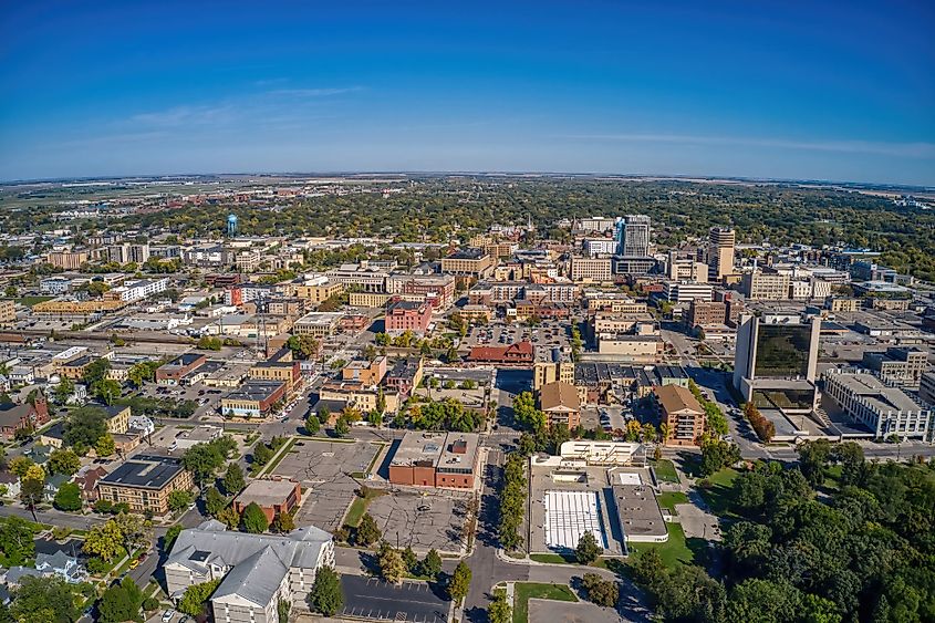 Aerial view of Fargo, North Dakota in early autumn. 