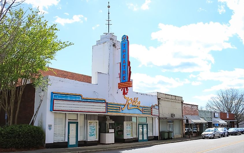 An old movie theater on the main street in Greenville, Alabama. Image credit Sabrina Janelle Gordon via Shutterstock