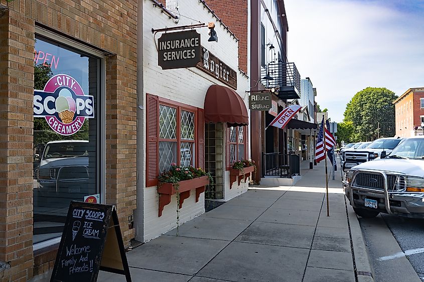 A downtown street in Highland, Illinois.