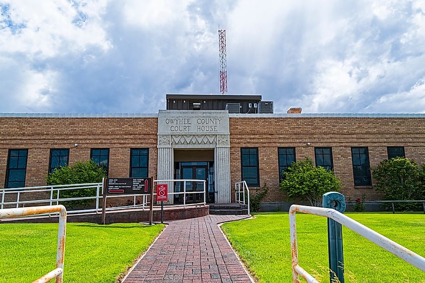 The front of the Owyhee County Courthouse in Murphy, Idaho.