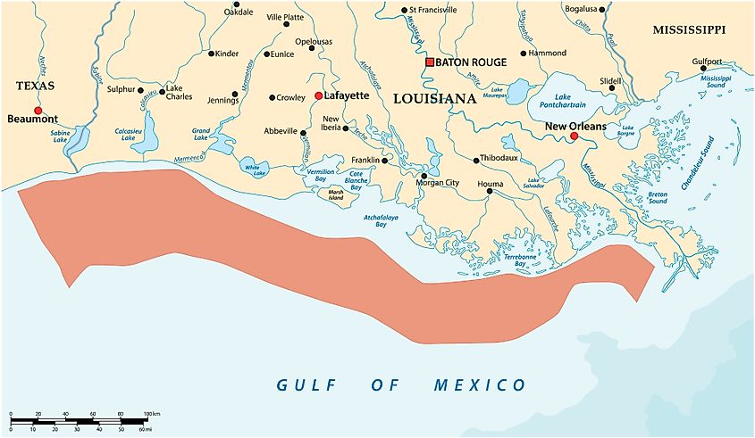 Map of the dead zone in the Gulf of Mexico, United States
