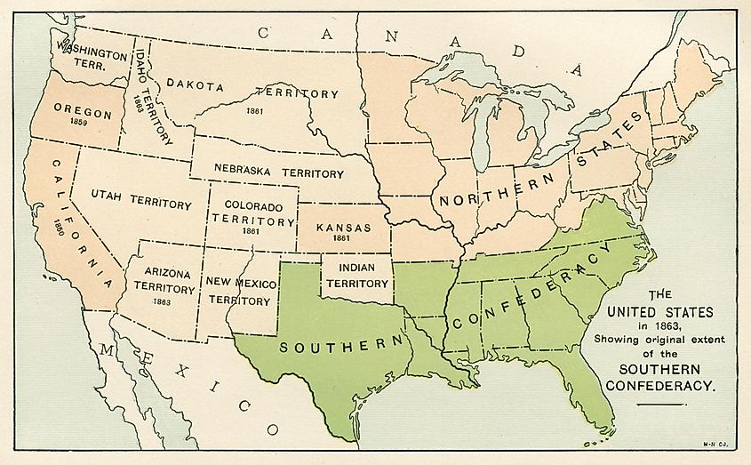 USA showing the southern confederacy map 1895