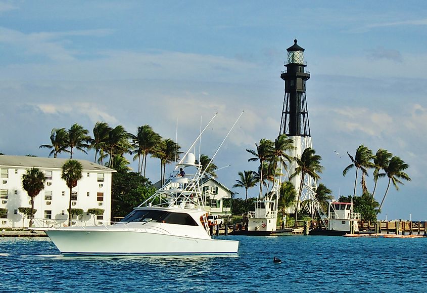 Lighthouse Point, Florida. Boat sailing in the Inlet