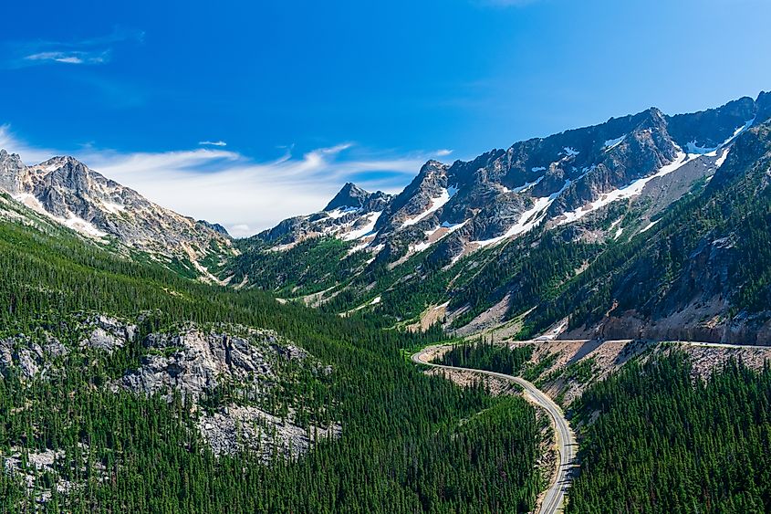 Beautiful afternoon view of North Cascades National Park complex from Washington Pass, Highway 20, Washington USA.