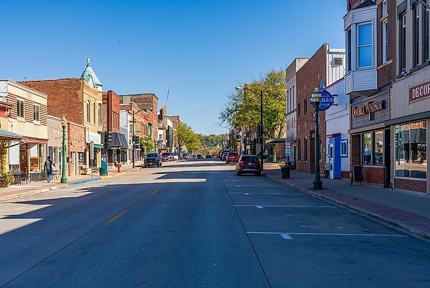 Buildings along W Water Street in Decorah, Iowa.