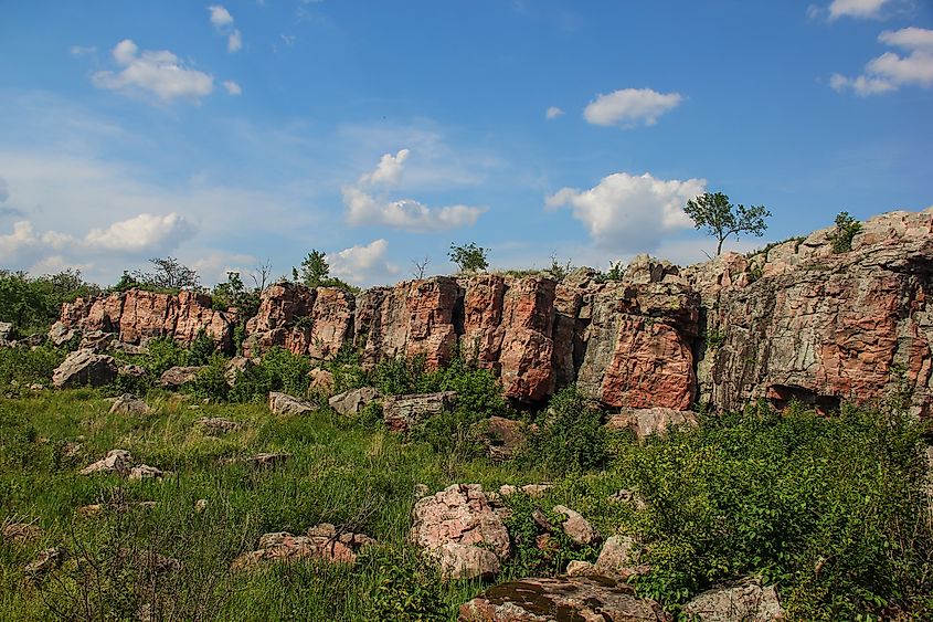 Sioux quartzite rock outcrop at the Pipestone National Monument in Minnesota.