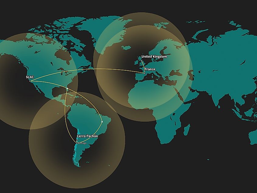 Rubin's data flow map shows how observations from Chile move through global data facilities before becoming usable science products.