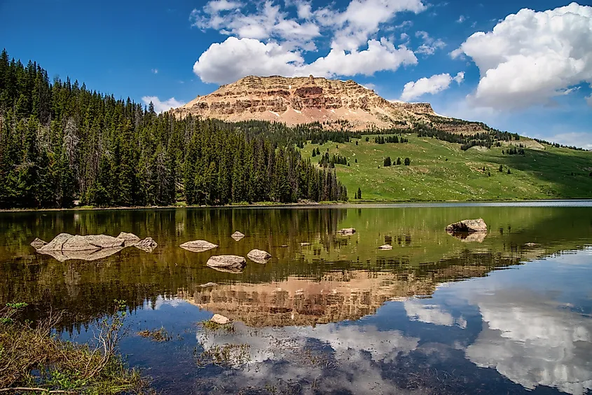 Beartooth Butte overlooking Beartooth Lake in northwest Wyoming. 