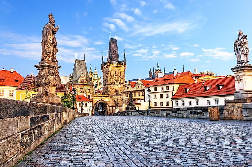 Famous Charles Bridge over the Vltava river in Prague, Czech Republic