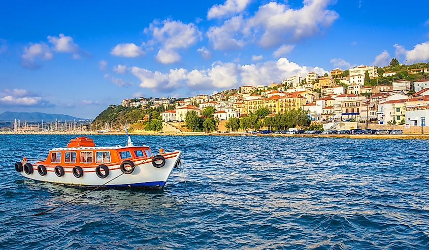 View of the picturesque coastal town of Pylos, Peloponnese, Greece.