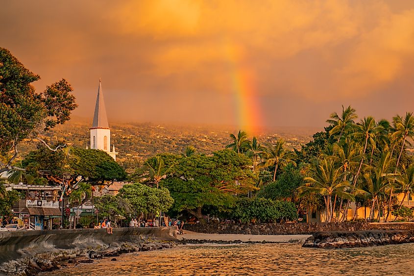Downtown Kailua-Kona village at Kailua Bay. 