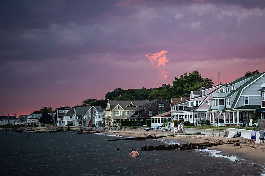 Blue hour after sunset in Madison, Connecticut from East Wharf Beach