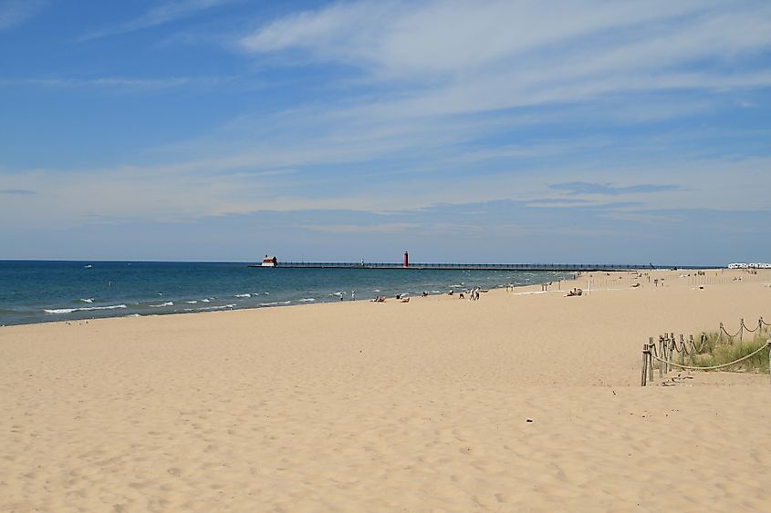 A beach in Grand Haven, Michigan.