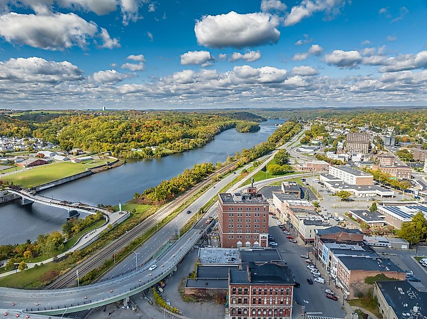 Early afternoon autumn aerial photo view of the City of Amsterdam New York