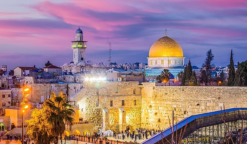 Jerusalem, Israel old city at the Western Wall and the Dome of the Rock.