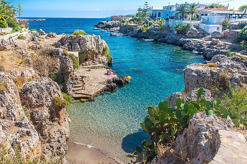 Picturesque beach with turquoise waters in Avlemonas village in Kythera island in Greece