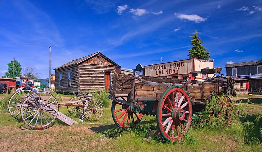 Horse drawn wagons at the World Museum Of Mining, Butte, Montana