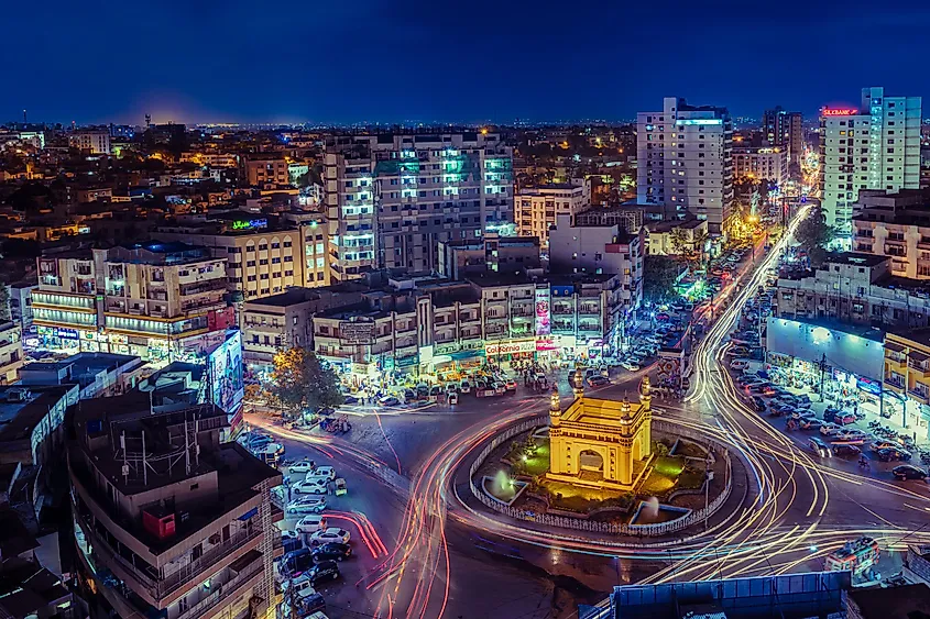 Karachi, Pakistan. Charminar roundabout in night. Image used under license from Shutterstock.com.