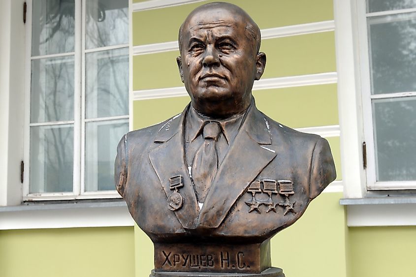 Bust of Nikita Khrushchev on the Avenue of the rulers of Russia in Moscow.