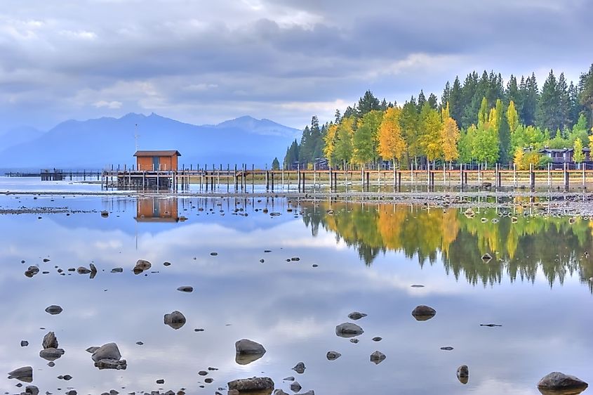 Fall colors reflected in Lake Tahoe, California