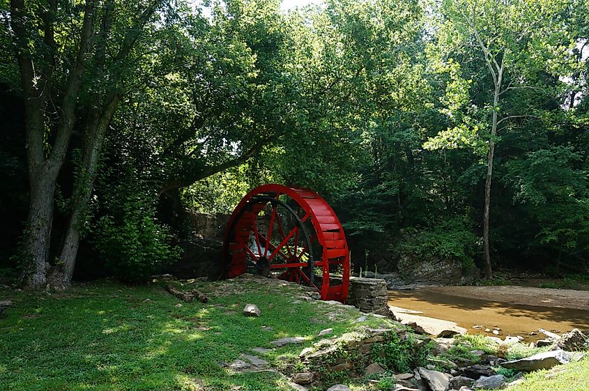 Old mill waterwheel at Reems Creek in Weaverville, North Carolina.