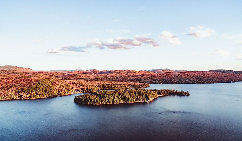Aerial Shot of Adirondack Mountains, Upstate New York, Schroon Lake